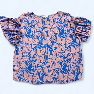 Elegant Blue and Pink Floral Blouse